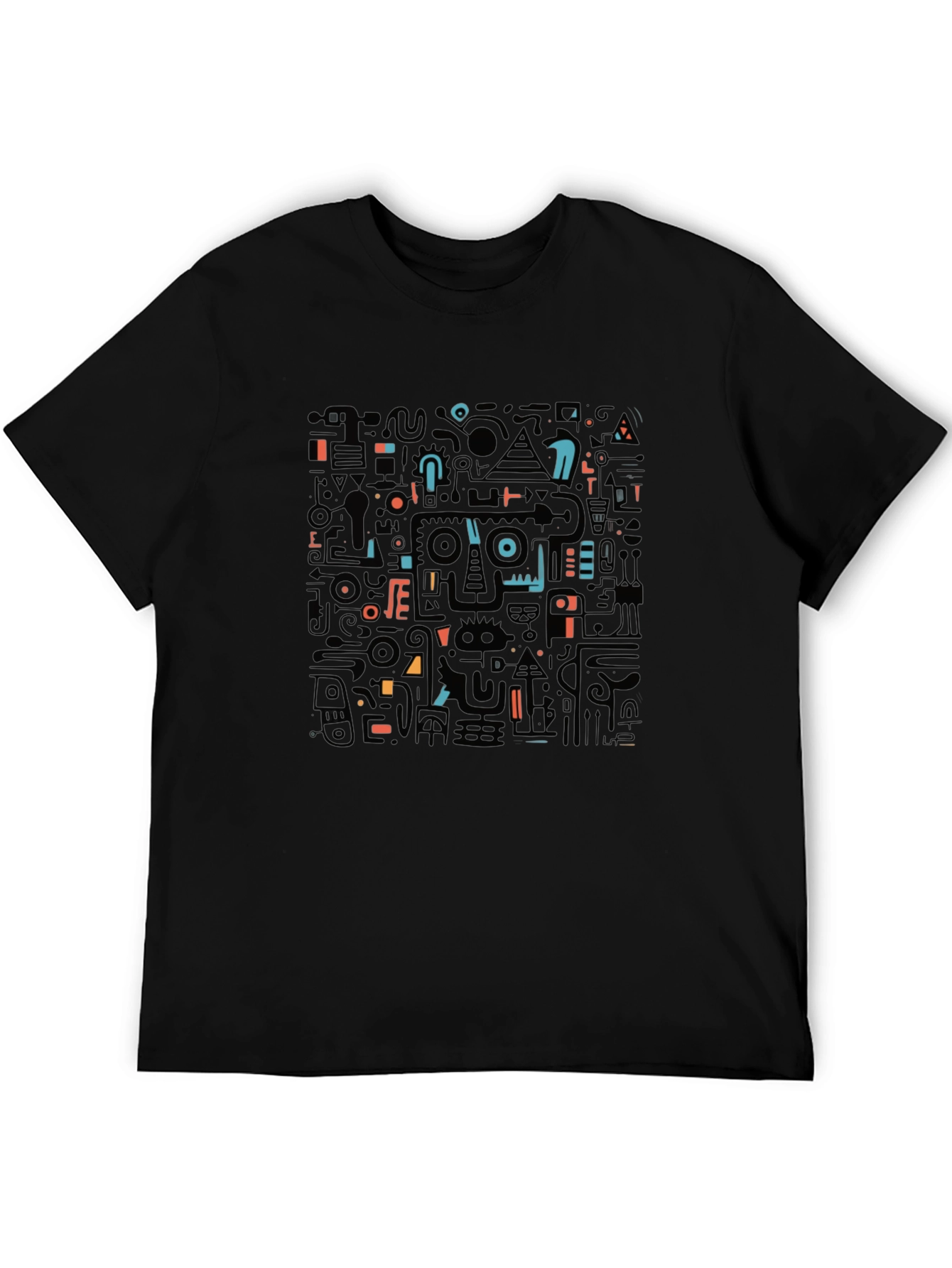 Abstract Geometric Print Black T-Shirt