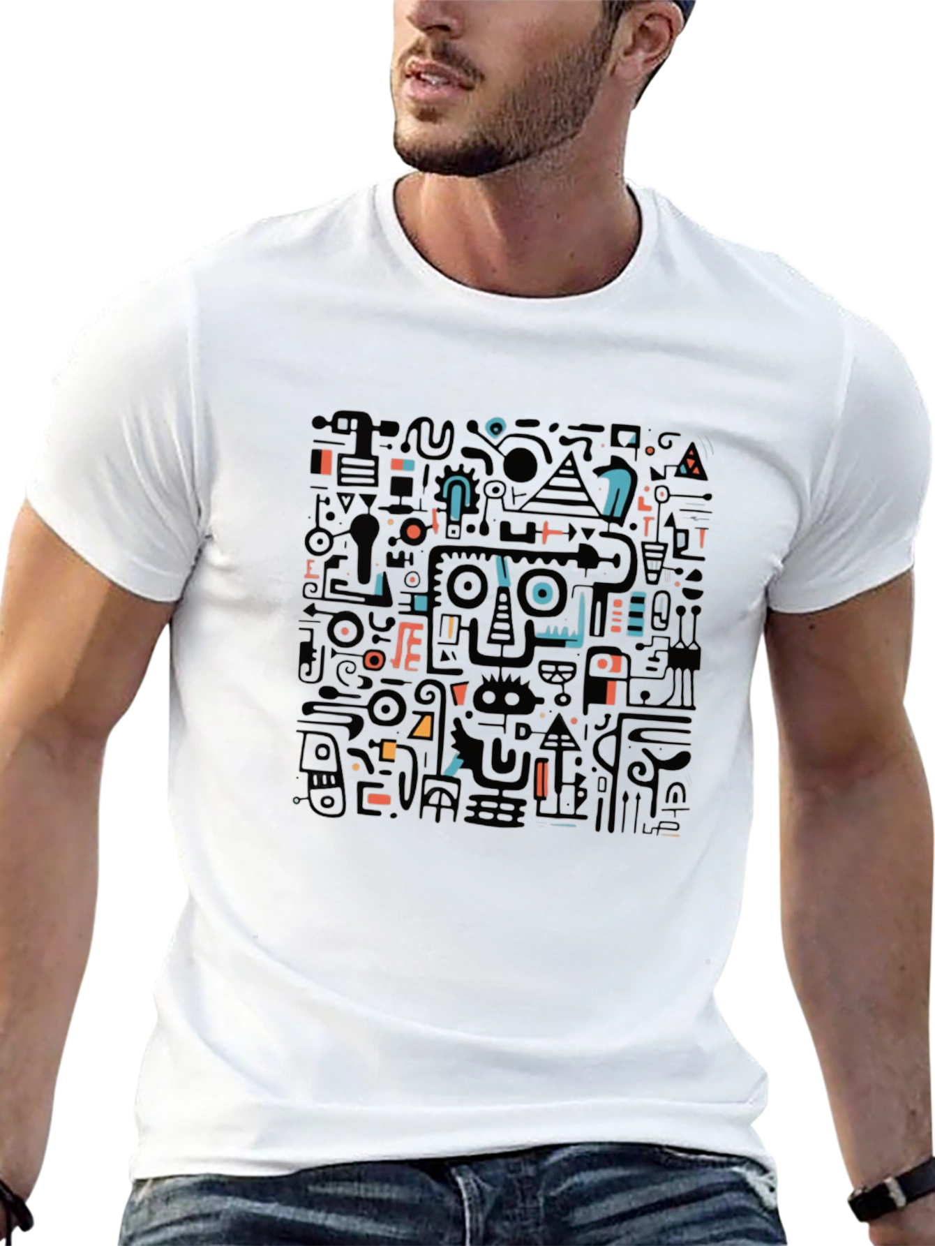 Abstract Geometric Print Black T-Shirt