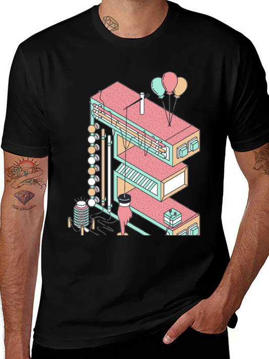 Abstract Isometric Letter E Graphic Tee - Black