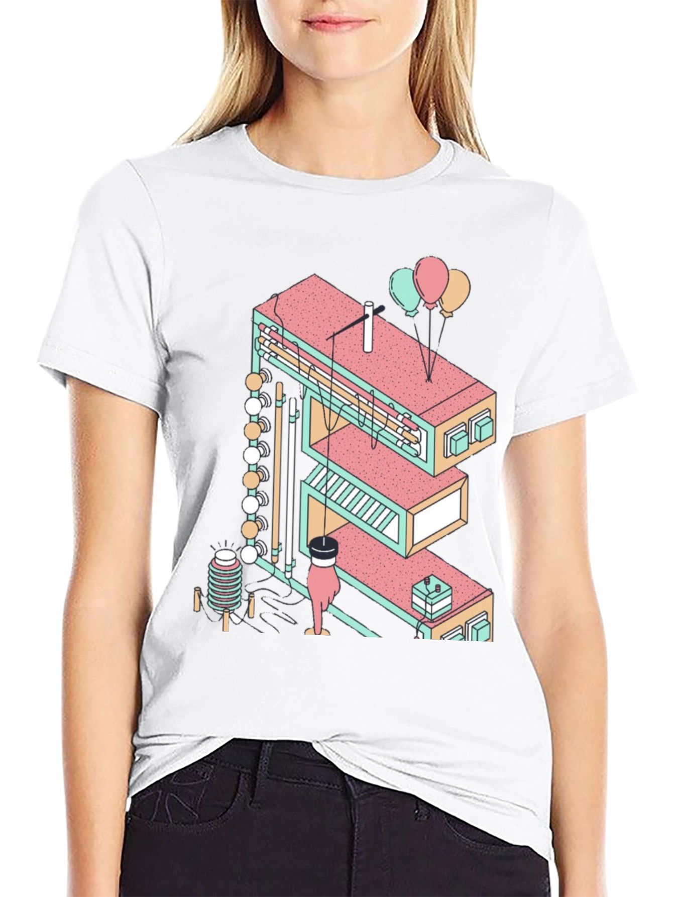 Abstract Isometric Letter E Graphic Tee - Black