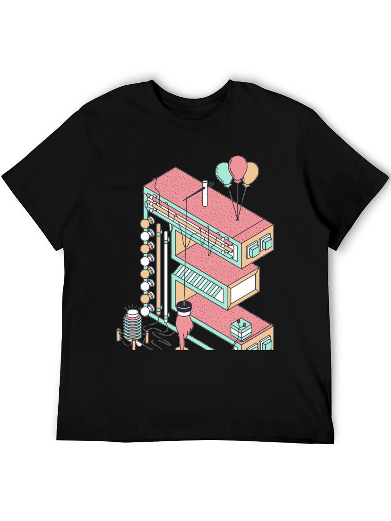 Abstract Isometric Letter E Graphic Tee - Black