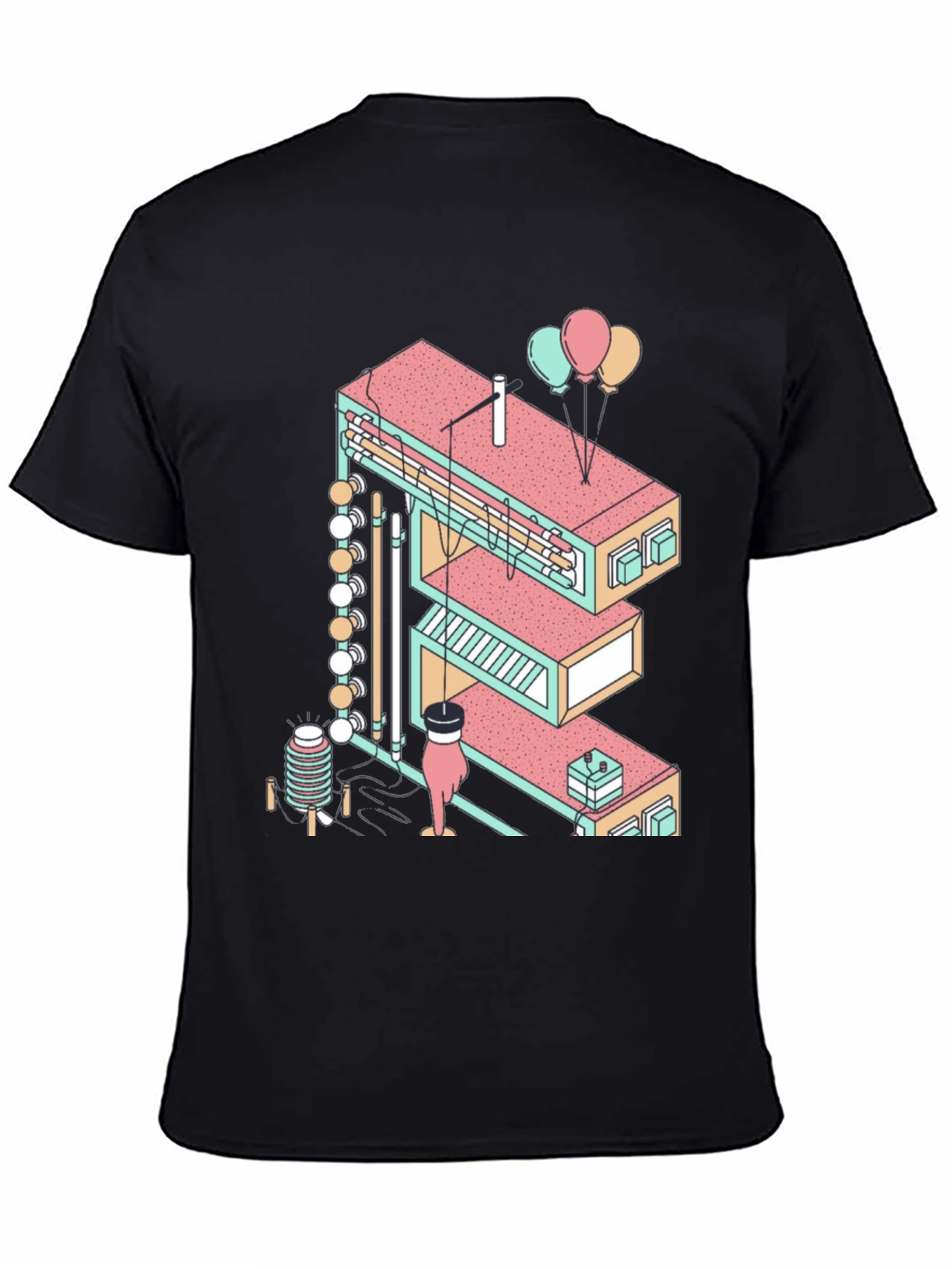 Abstract Isometric Letter E Graphic Tee - Black