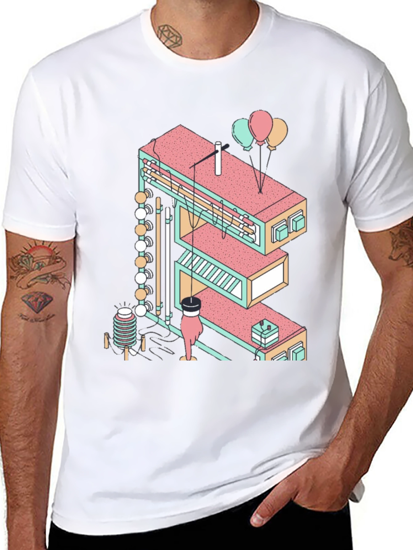 Abstract Isometric Letter E Graphic Tee - Black