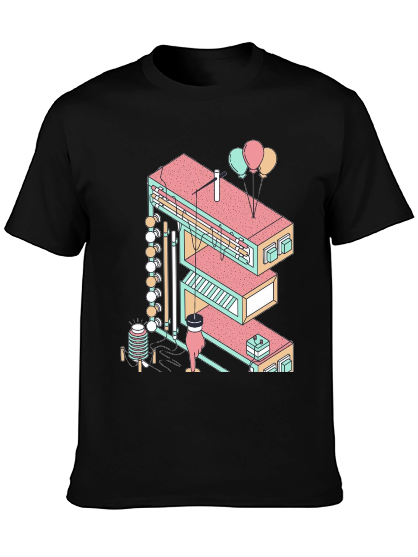Abstract Isometric Letter E Graphic Tee - Black