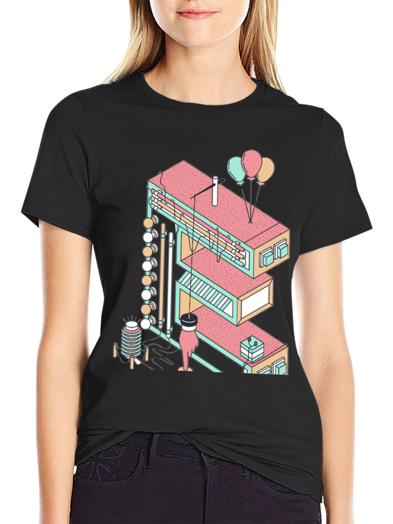 Abstract Isometric Letter E Graphic Tee - Black