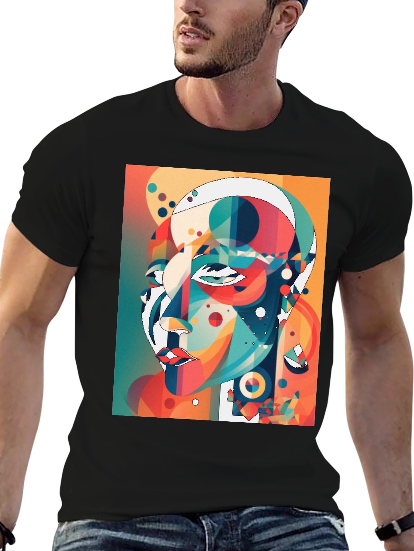 Abstract Geometric Face Graphic Tee