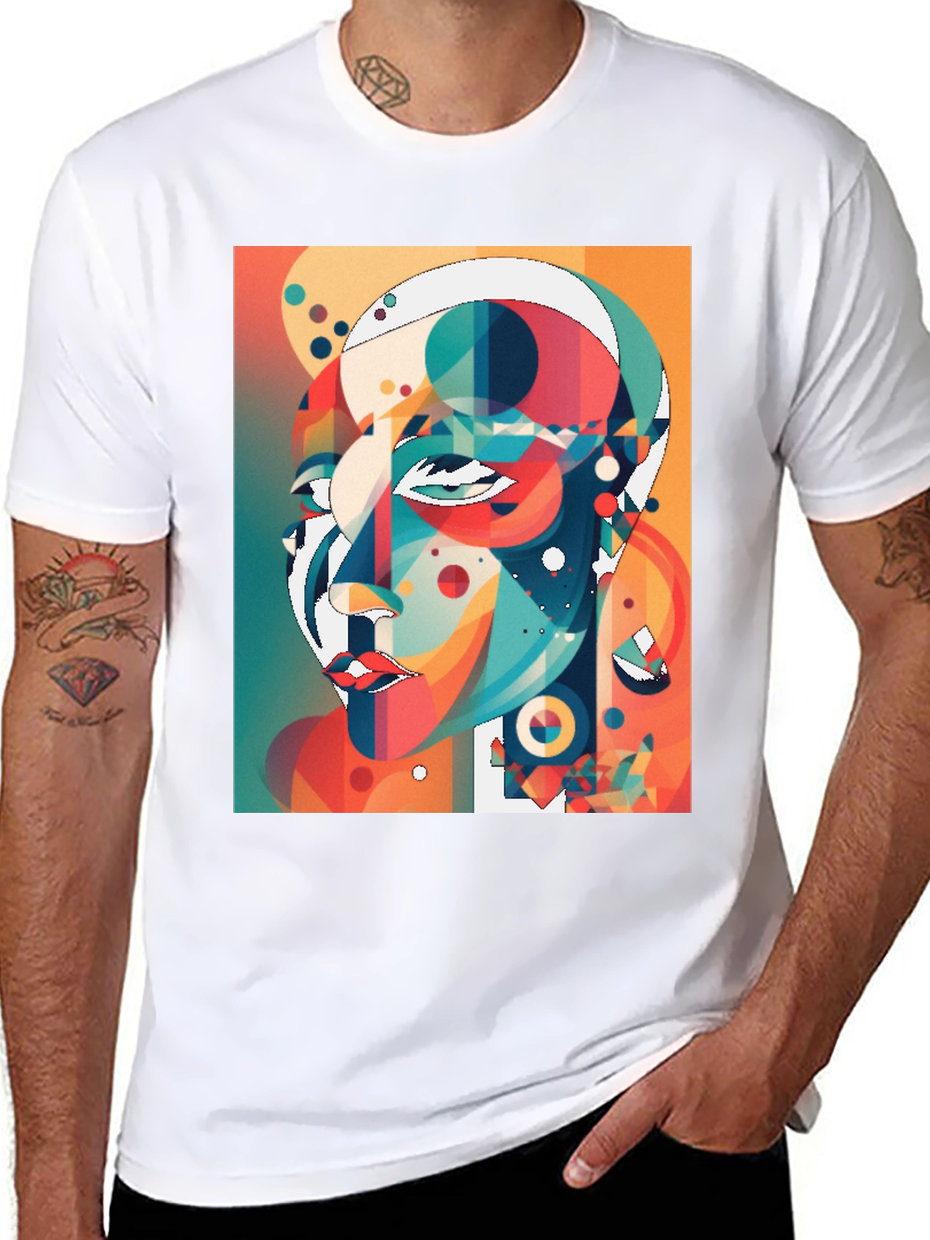 Abstract Geometric Face Graphic Tee