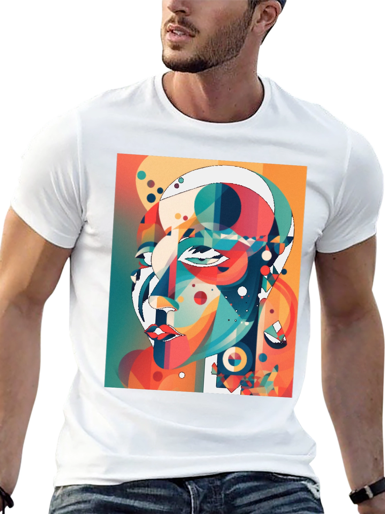 Abstract Geometric Face Graphic Tee