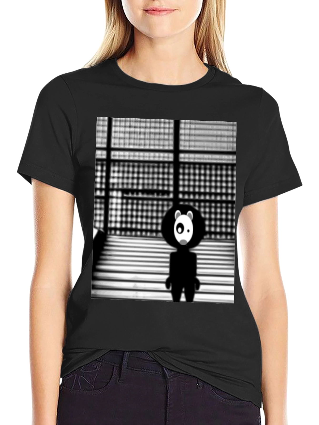 Abstract Panda Graphic Black T-Shirt