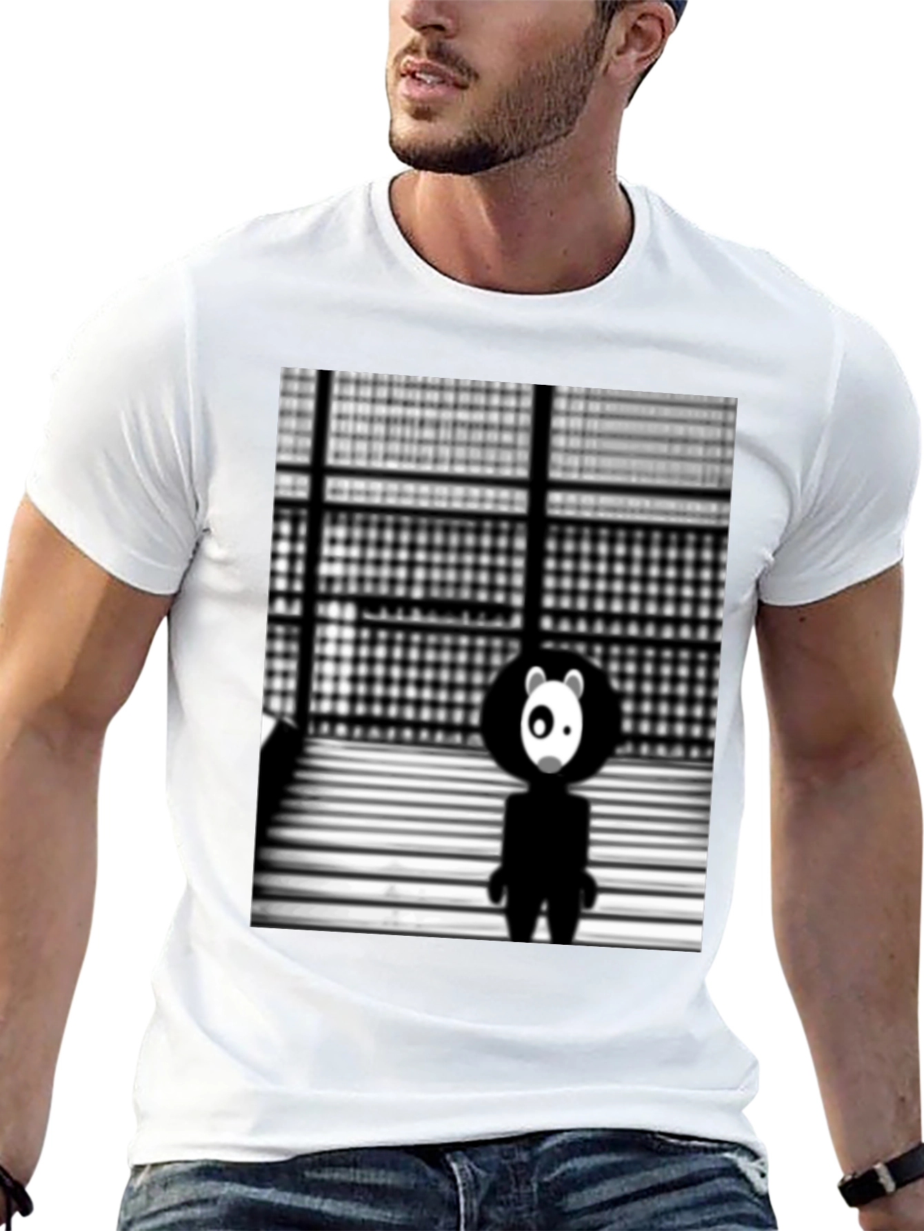 Abstract Panda Graphic Black T-Shirt