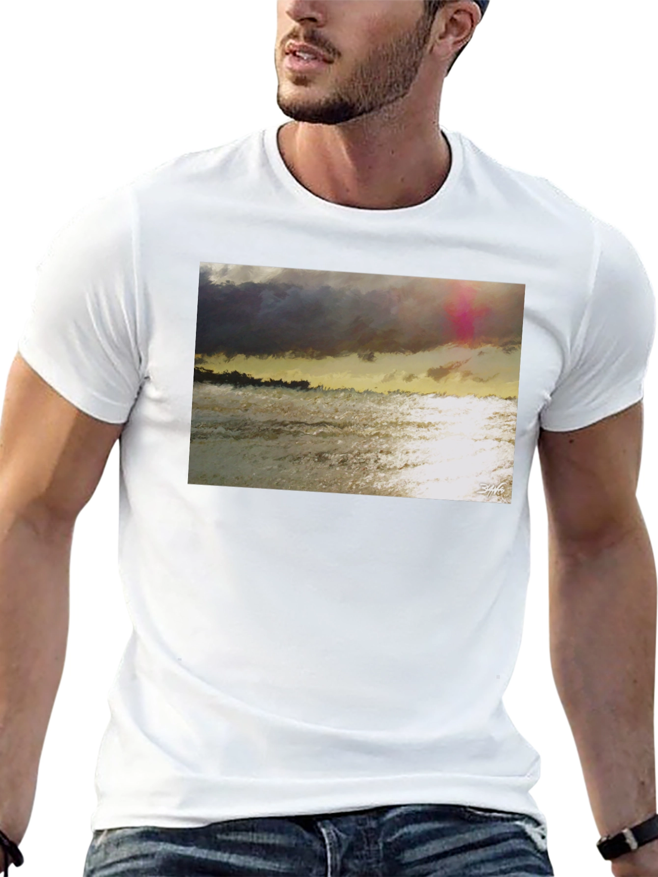 Abstract Seascape Graphic Tee - Artistic Style