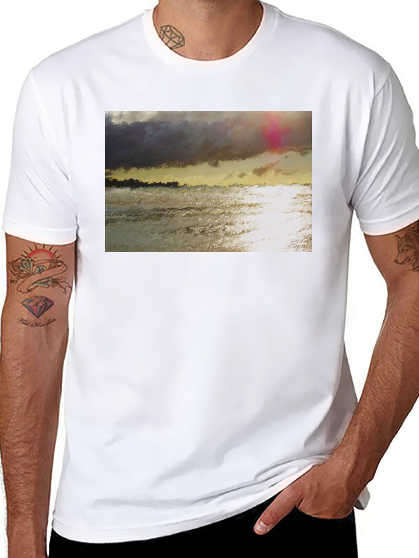 Abstract Seascape Graphic Tee - Artistic Style