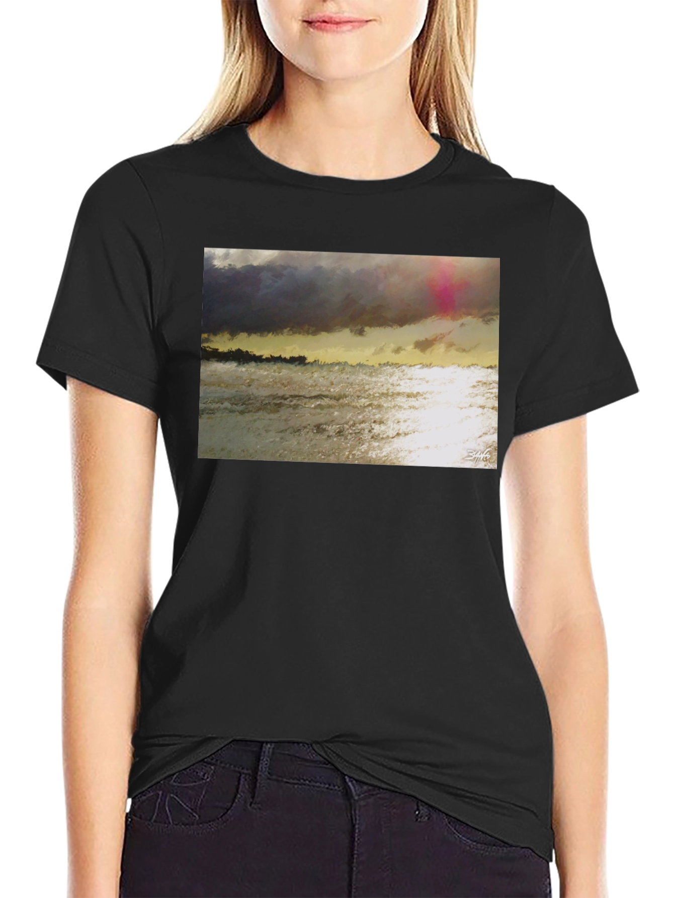 Abstract Seascape Graphic Tee - Artistic Style
