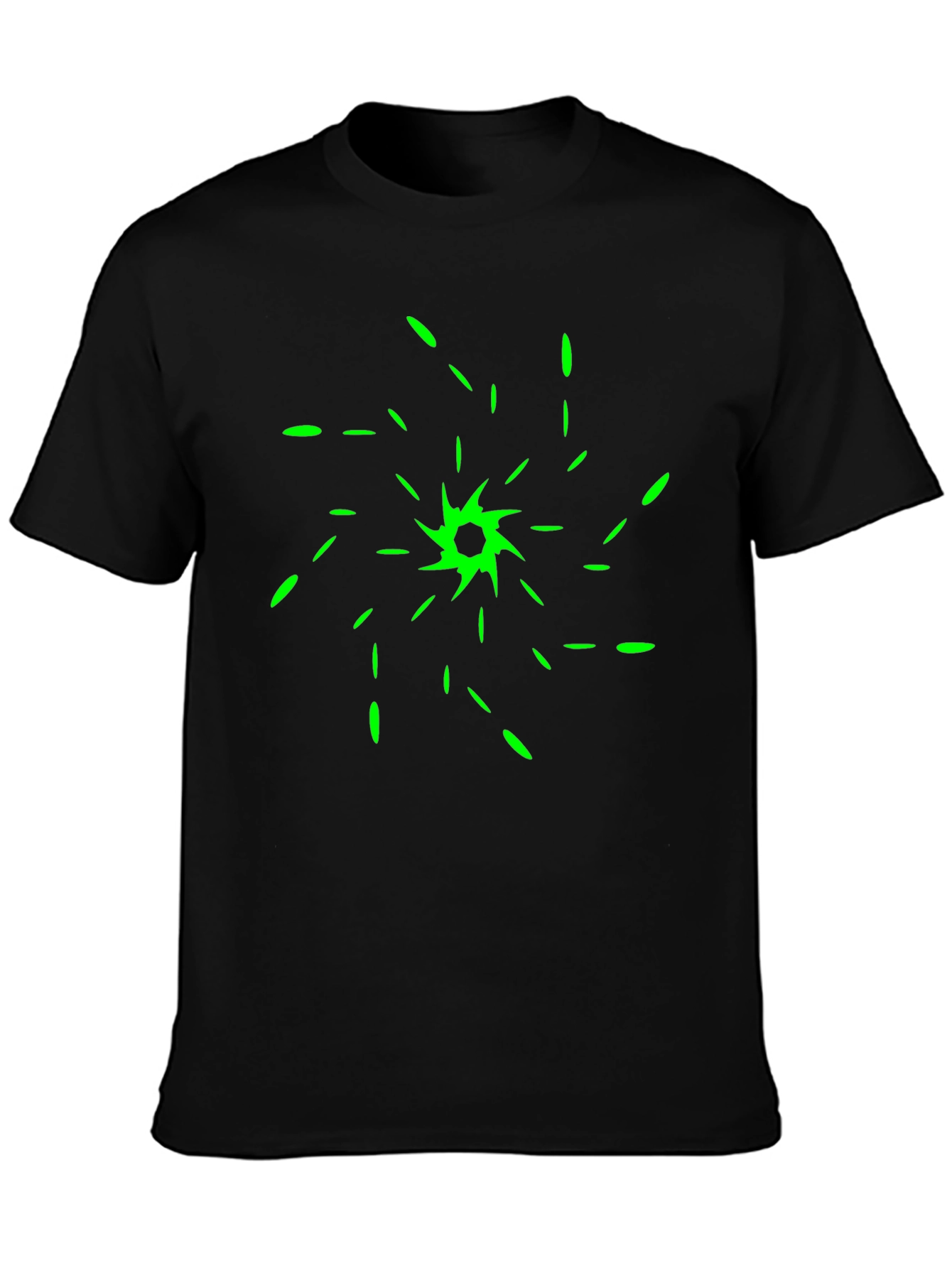 Abstract Green Spiral Design Black T-Shirt
