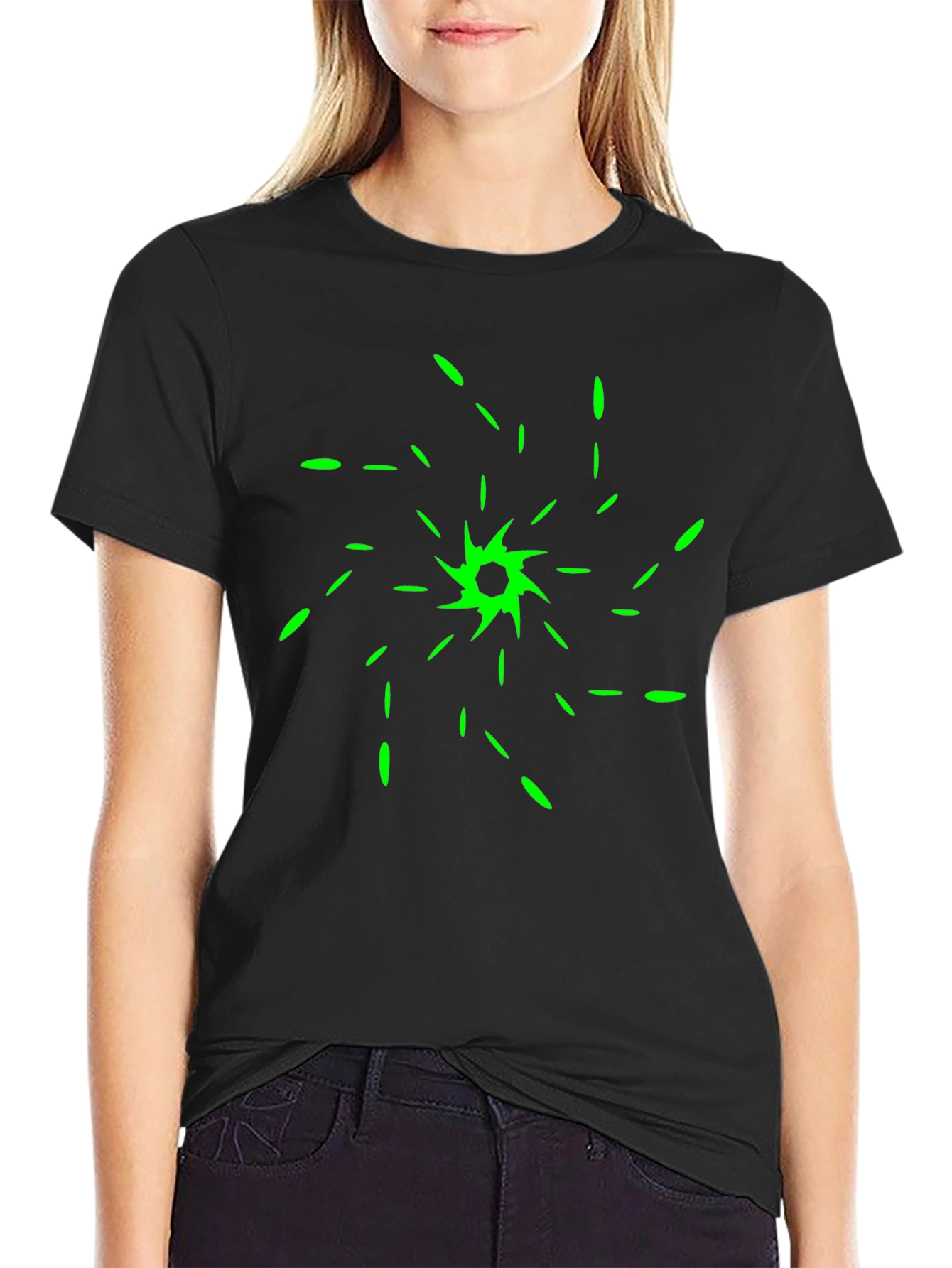 Abstract Green Spiral Design Black T-Shirt
