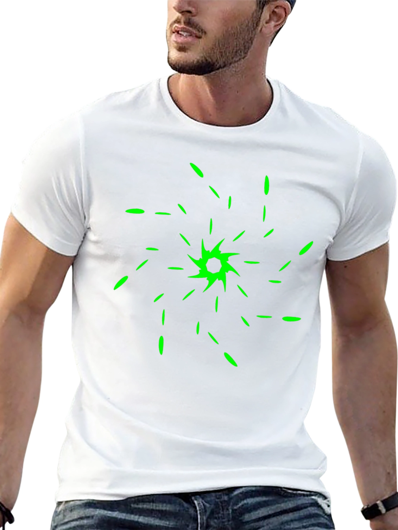Abstract Green Spiral Design Black T-Shirt