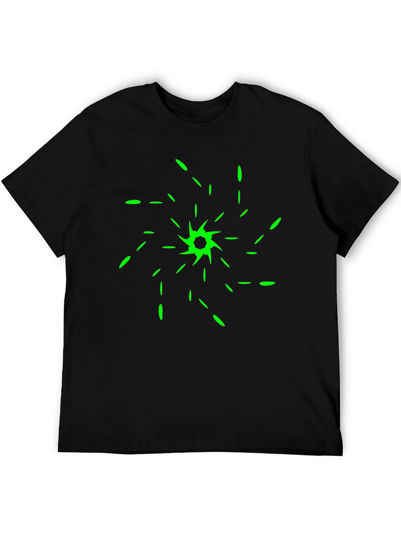 Abstract Green Spiral Design Black T-Shirt