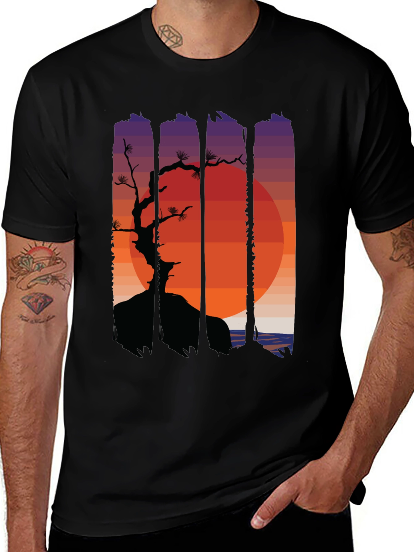 Sunset Bonsai Graphic Tee - Black