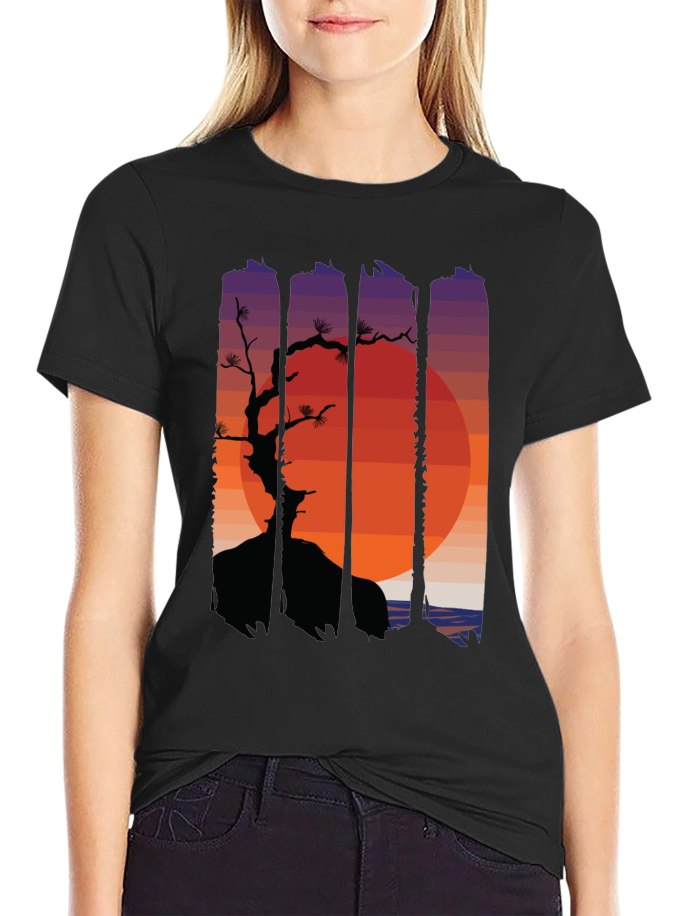 Sunset Bonsai Graphic Tee - Black