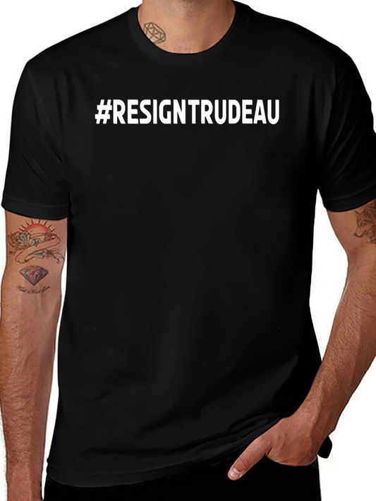 #ResignTrudeau Black Cotton Graphic Tee - Political Statement Shirt
