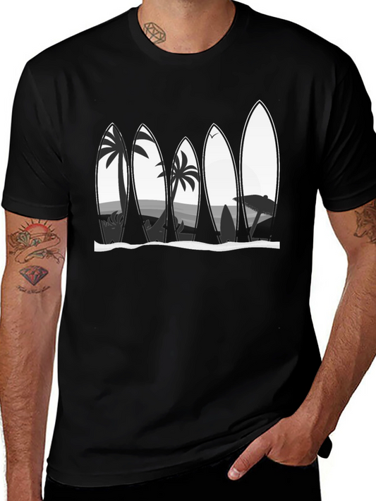 Surfboard Beach Scene Graphic Tee