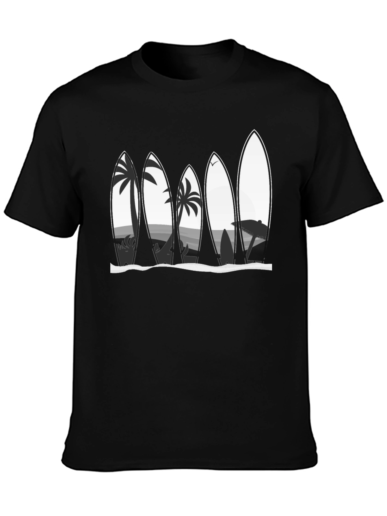 Surfboard Beach Scene Graphic Tee