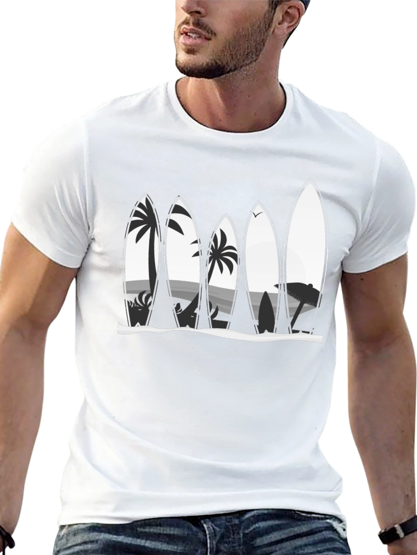 Surfboard Beach Scene Graphic Tee