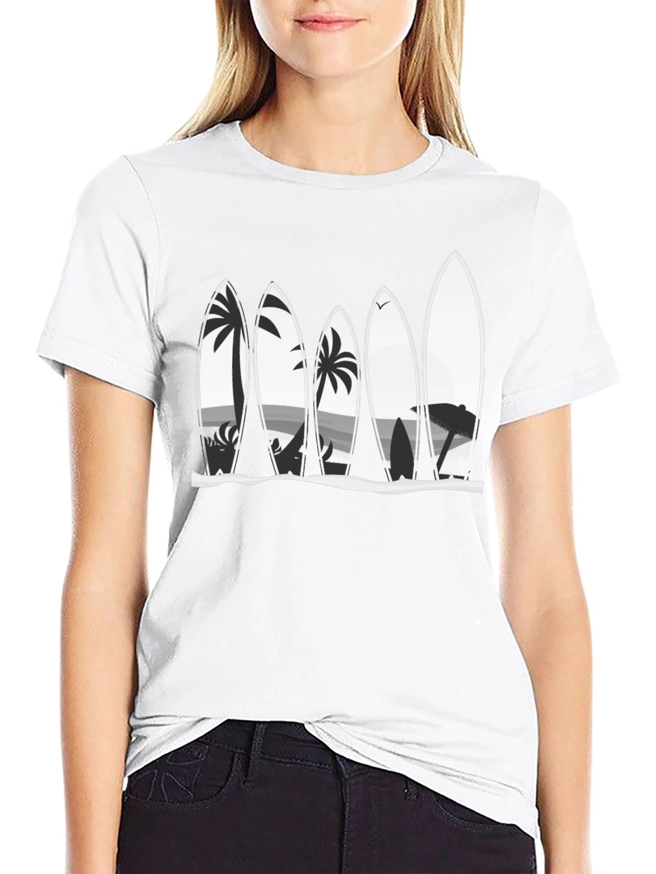 Surfboard Beach Scene Graphic Tee
