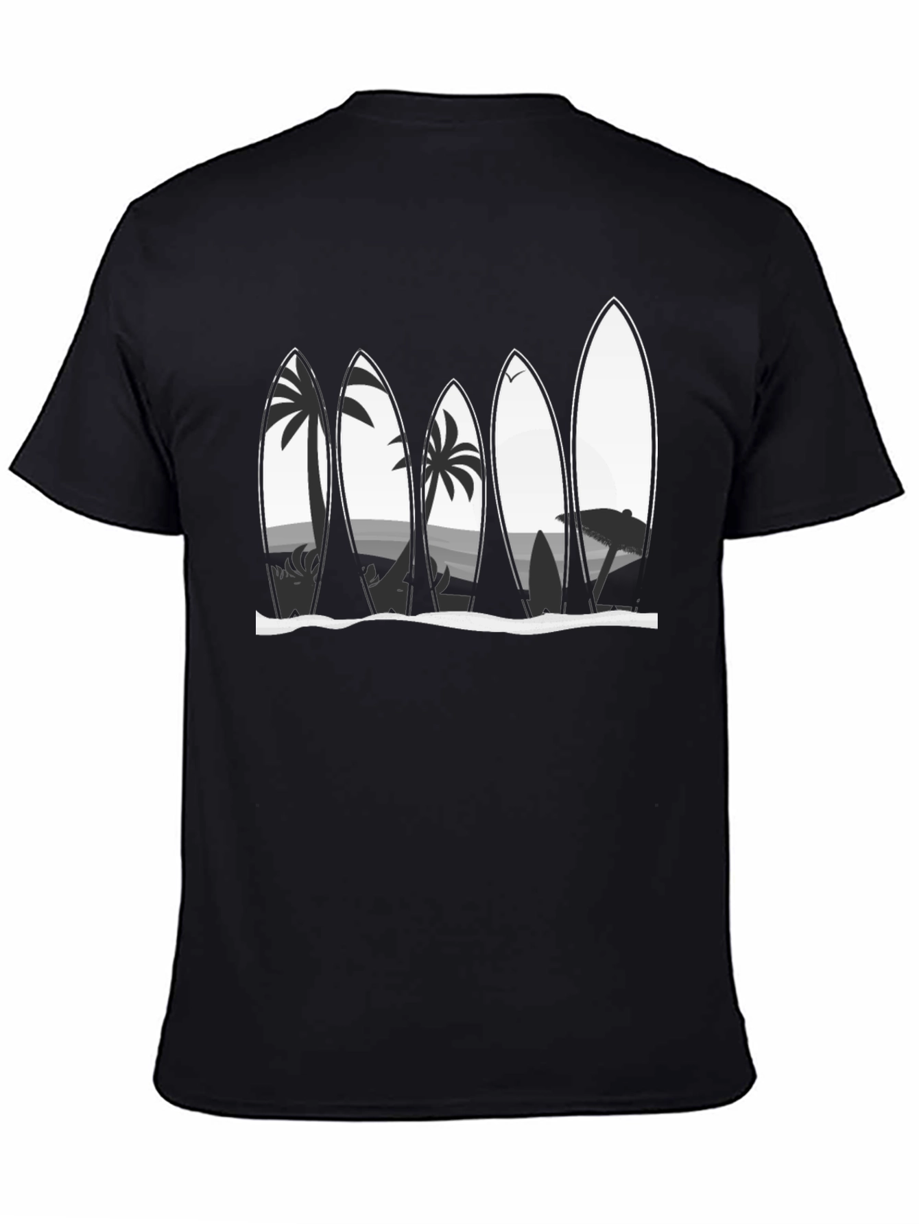 Surfboard Beach Scene Graphic Tee
