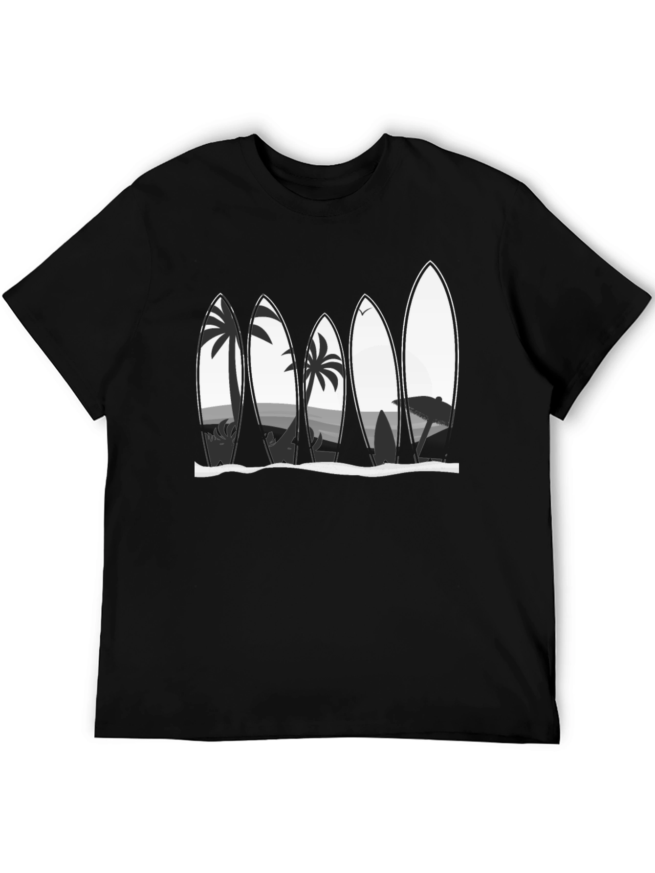 Surfboard Beach Scene Graphic Tee
