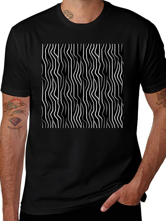 Abstract Wave Pattern Black T-Shirt