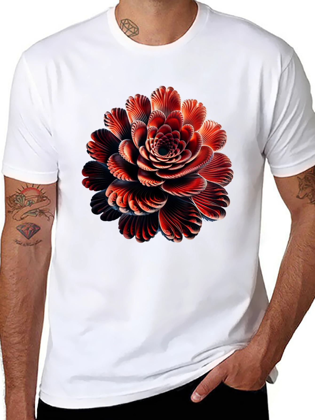 Abstract Flower Graphic Black T-Shirt