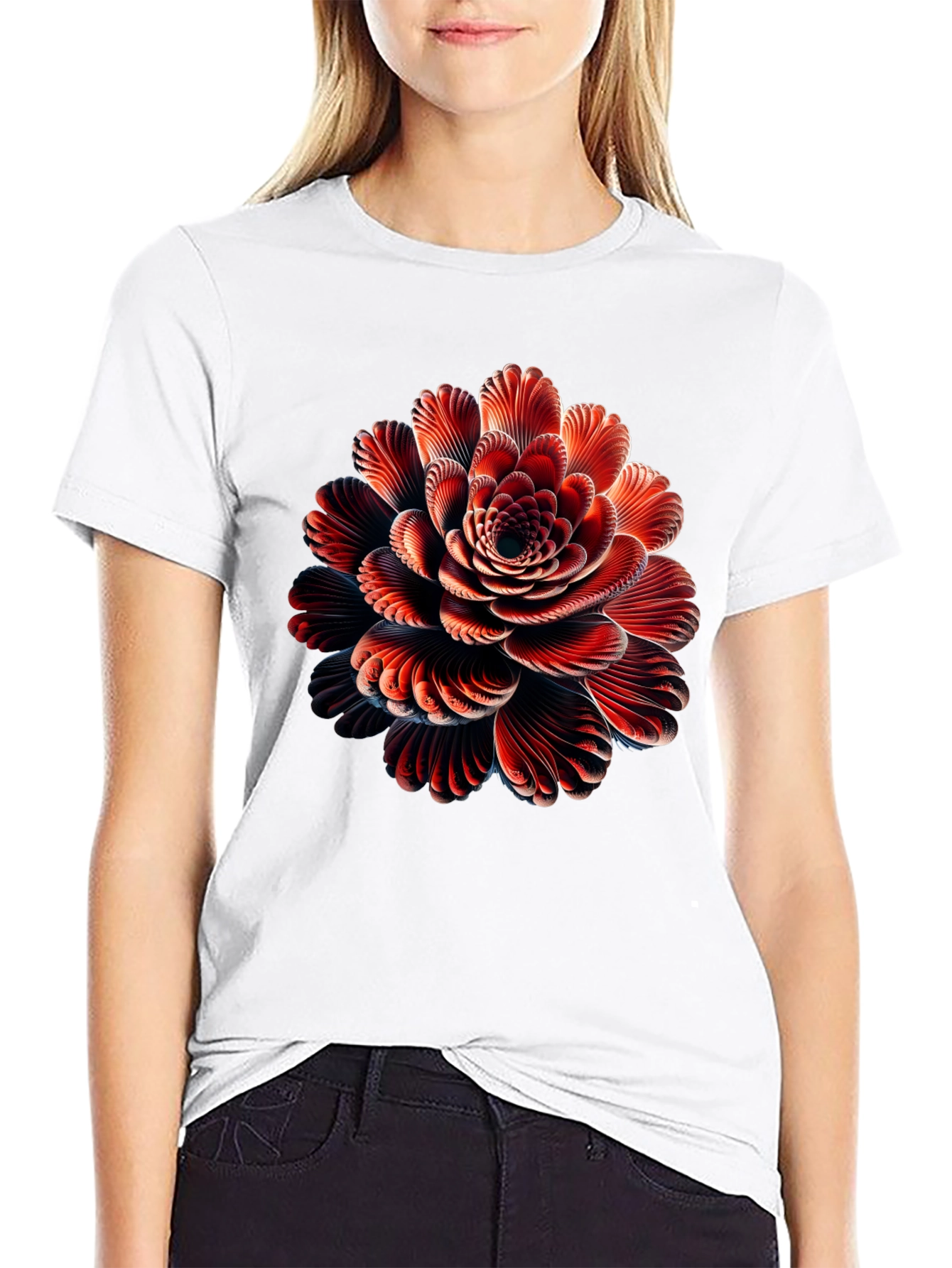 Abstract Flower Graphic Black T-Shirt