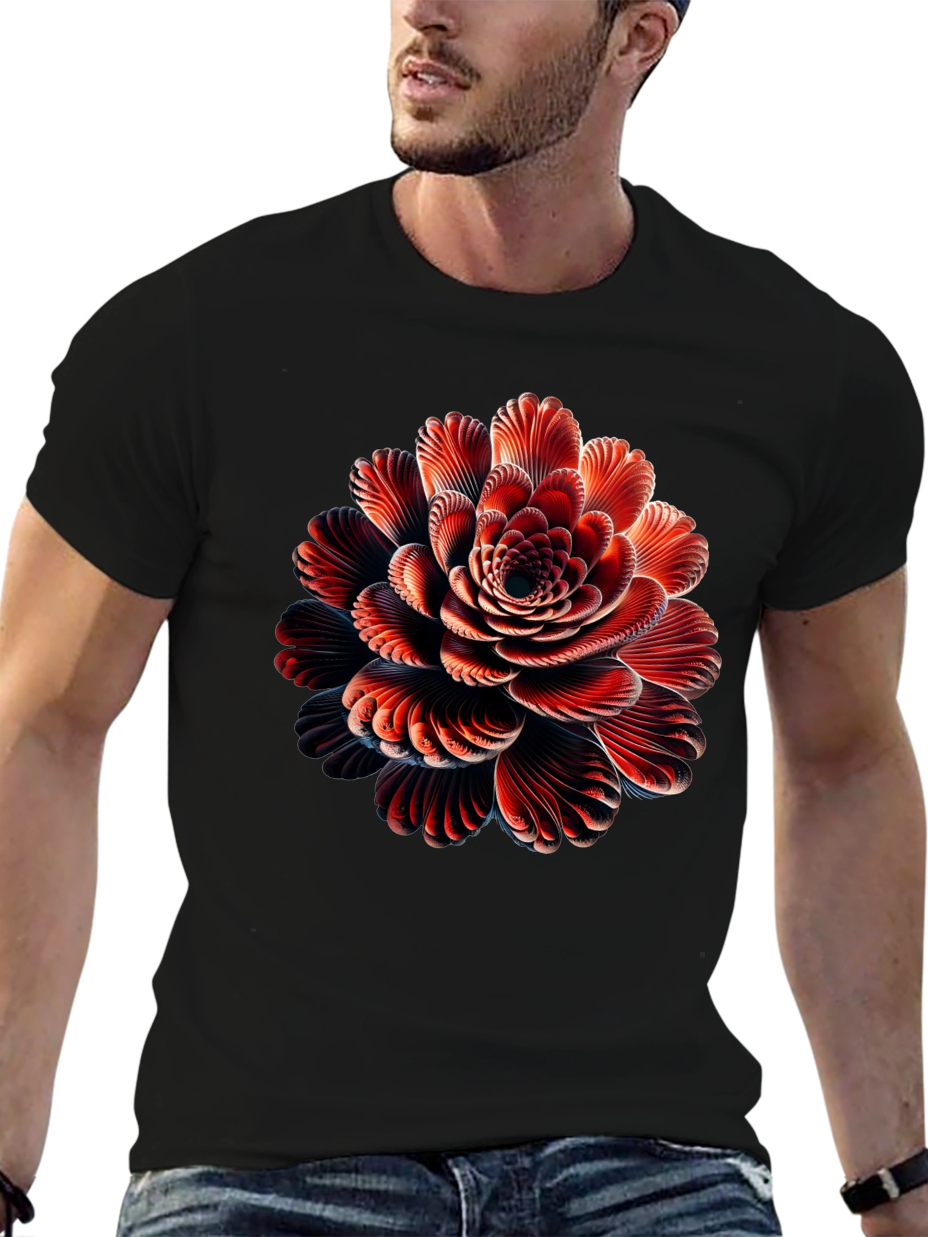 Abstract Flower Graphic Black T-Shirt