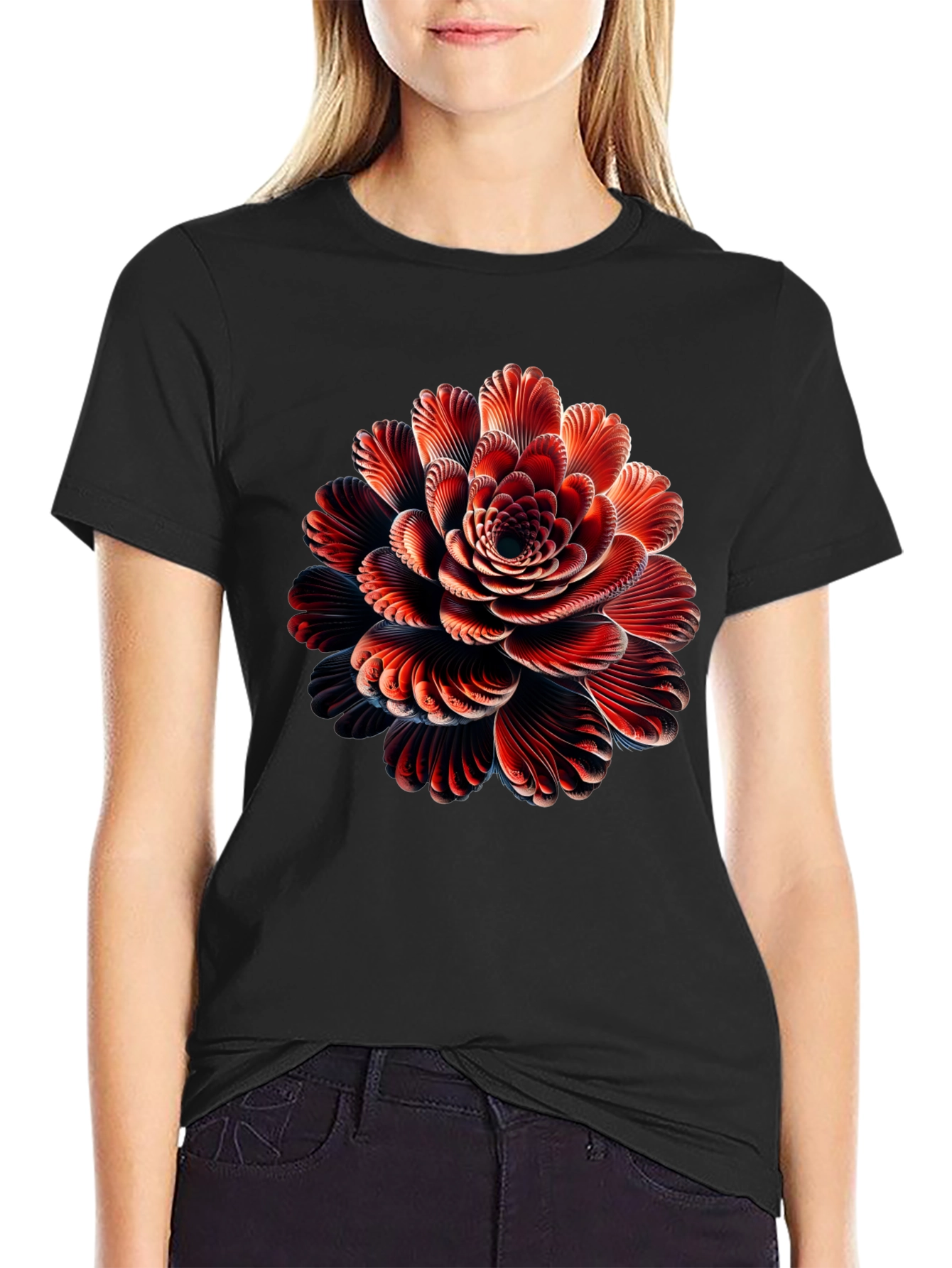 Abstract Flower Graphic Black T-Shirt