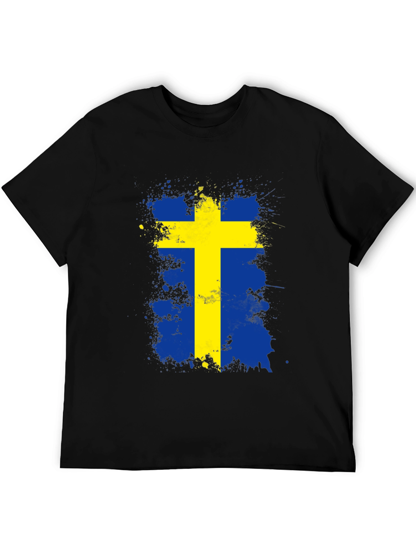 Sweden Flag Splatter Graphic Tee - Black