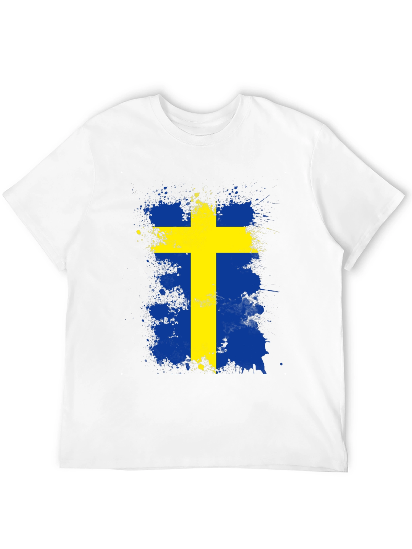 Sweden Flag Splatter Graphic Tee - Black