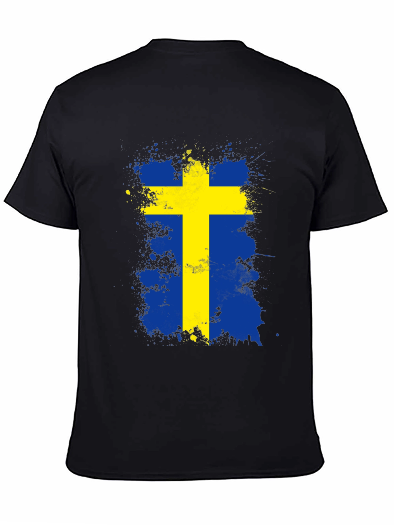 Sweden Flag Splatter Graphic Tee - Black