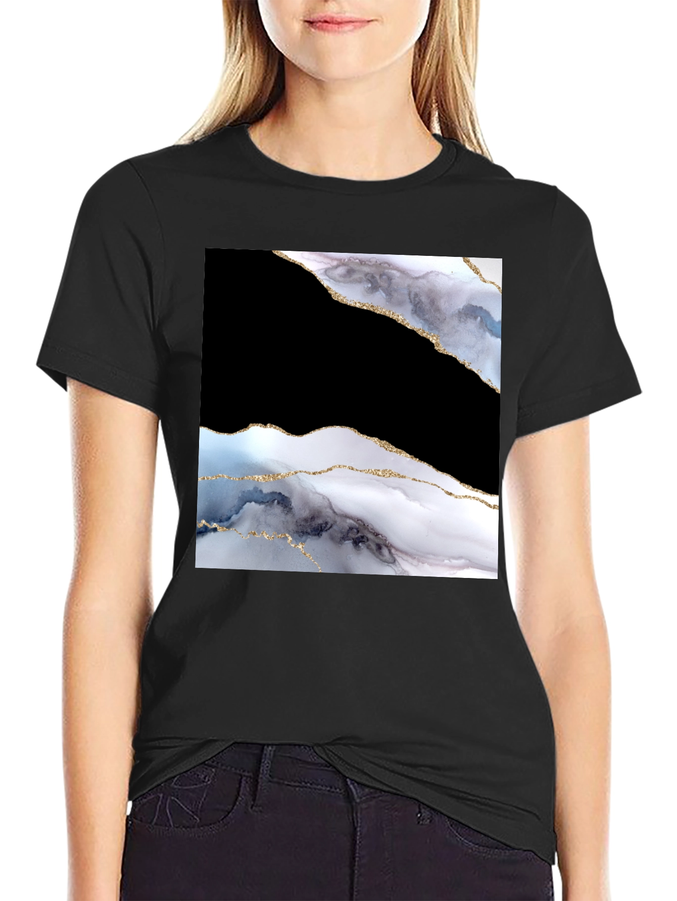 Abstract Marble Graphic Black T-Shirt