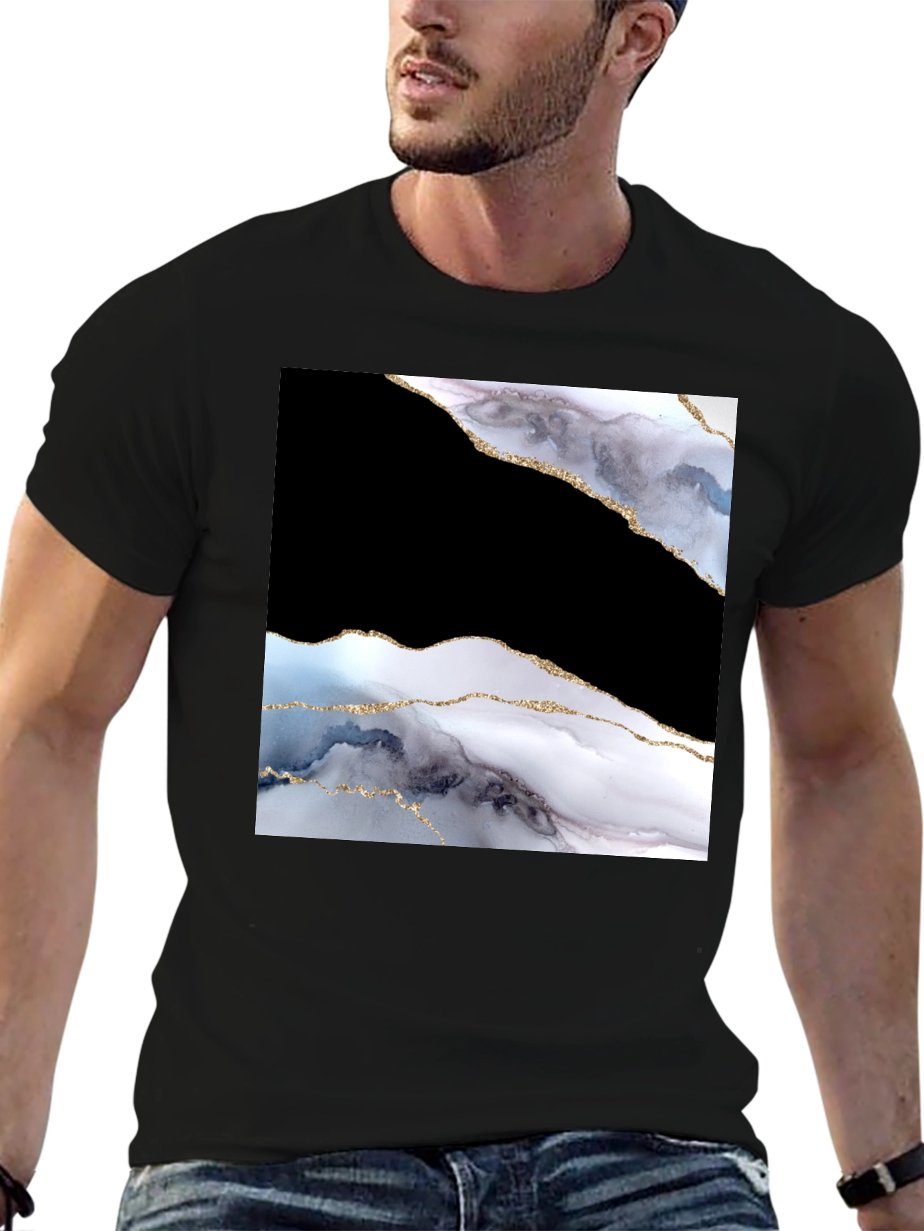 Abstract Marble Graphic Black T-Shirt