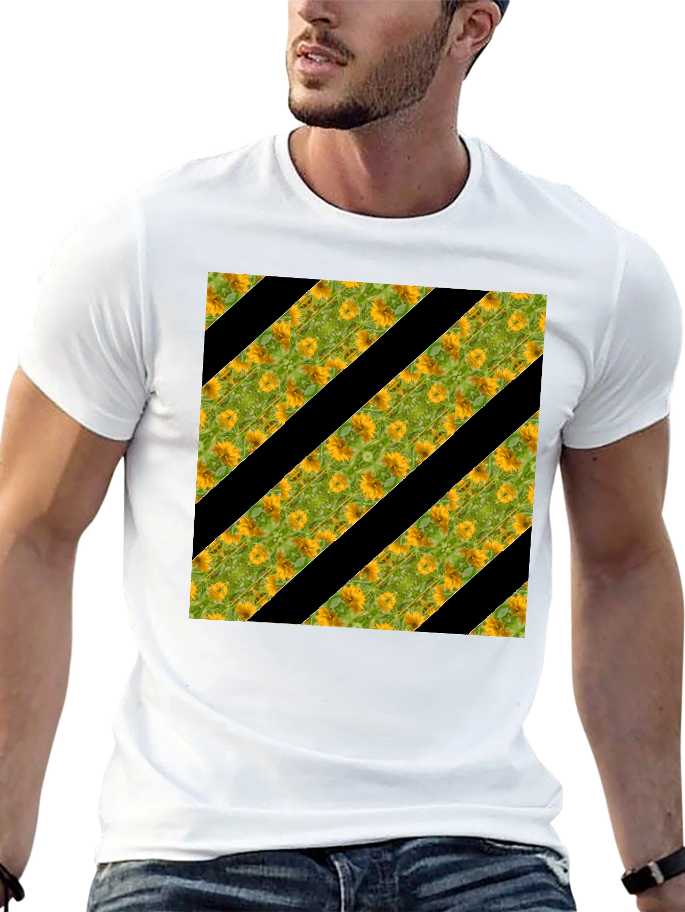 Sunflower Stripe Tee - Stylish Graphic Print T-Shirt