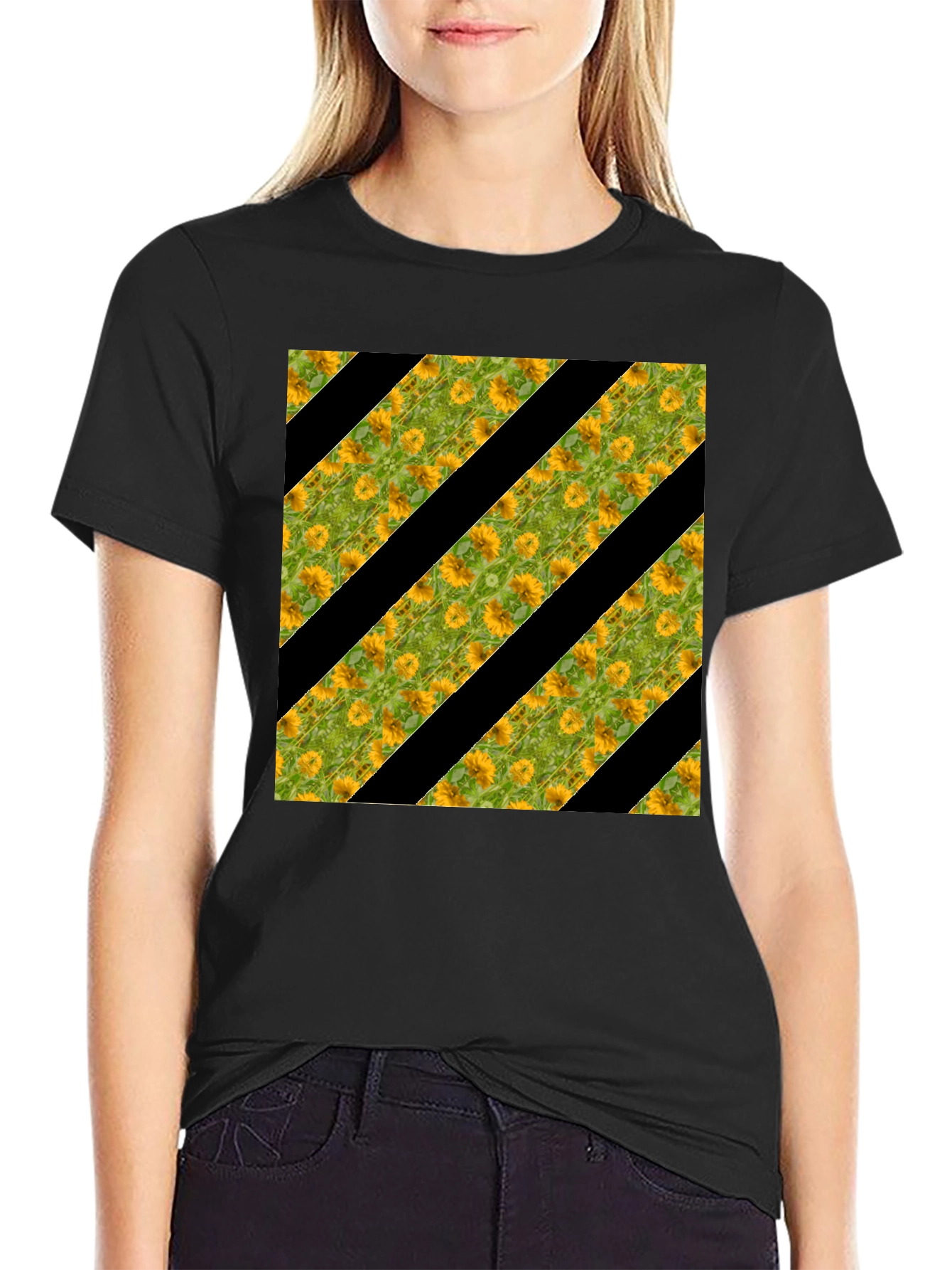 Sunflower Stripe Tee - Stylish Graphic Print T-Shirt