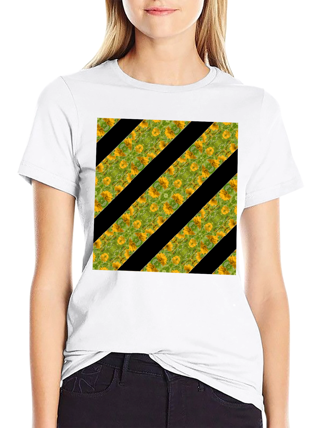 Sunflower Stripe Tee - Stylish Graphic Print T-Shirt
