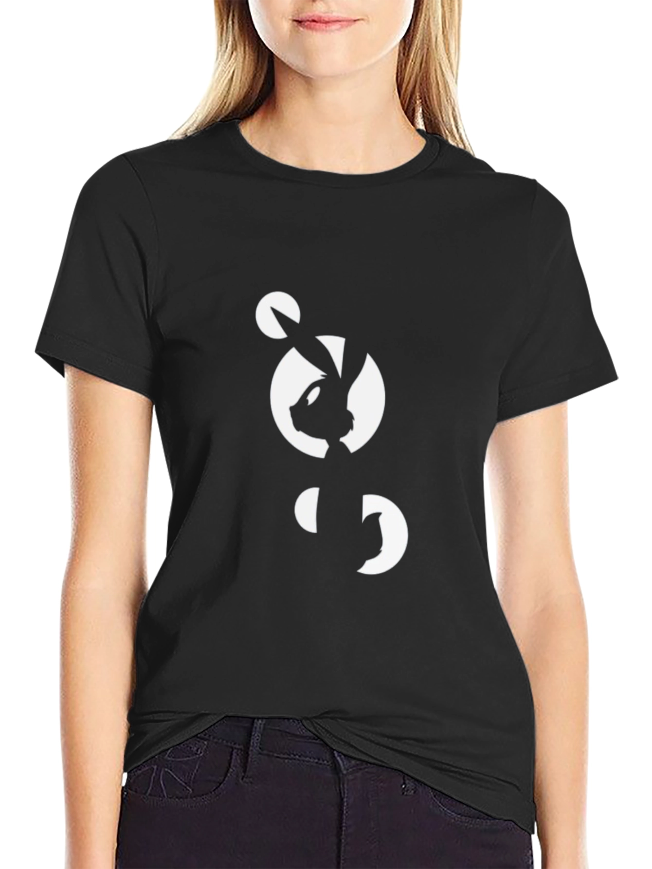 Abstract Bunny Graphic Black T-Shirt