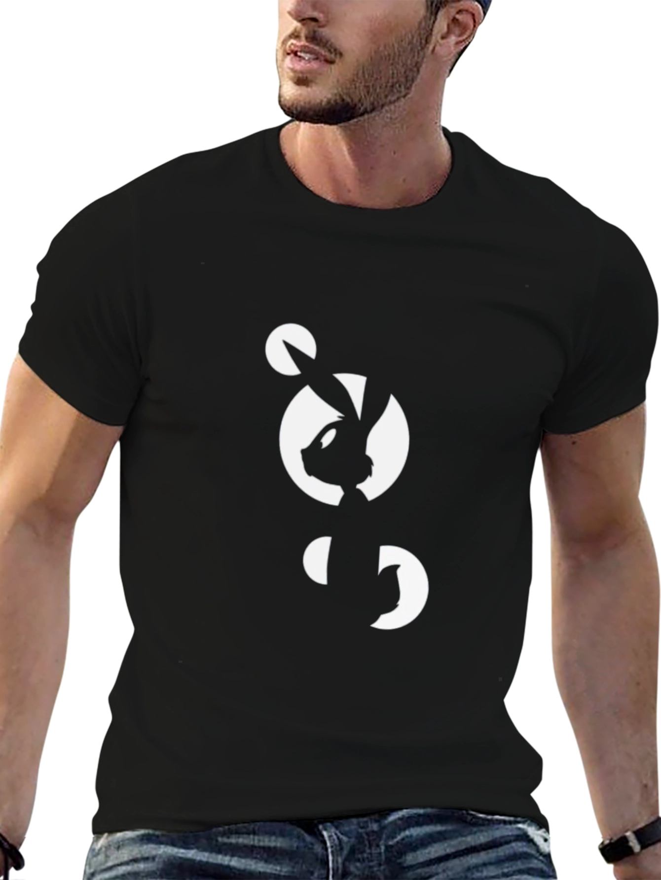 Abstract Bunny Graphic Black T-Shirt