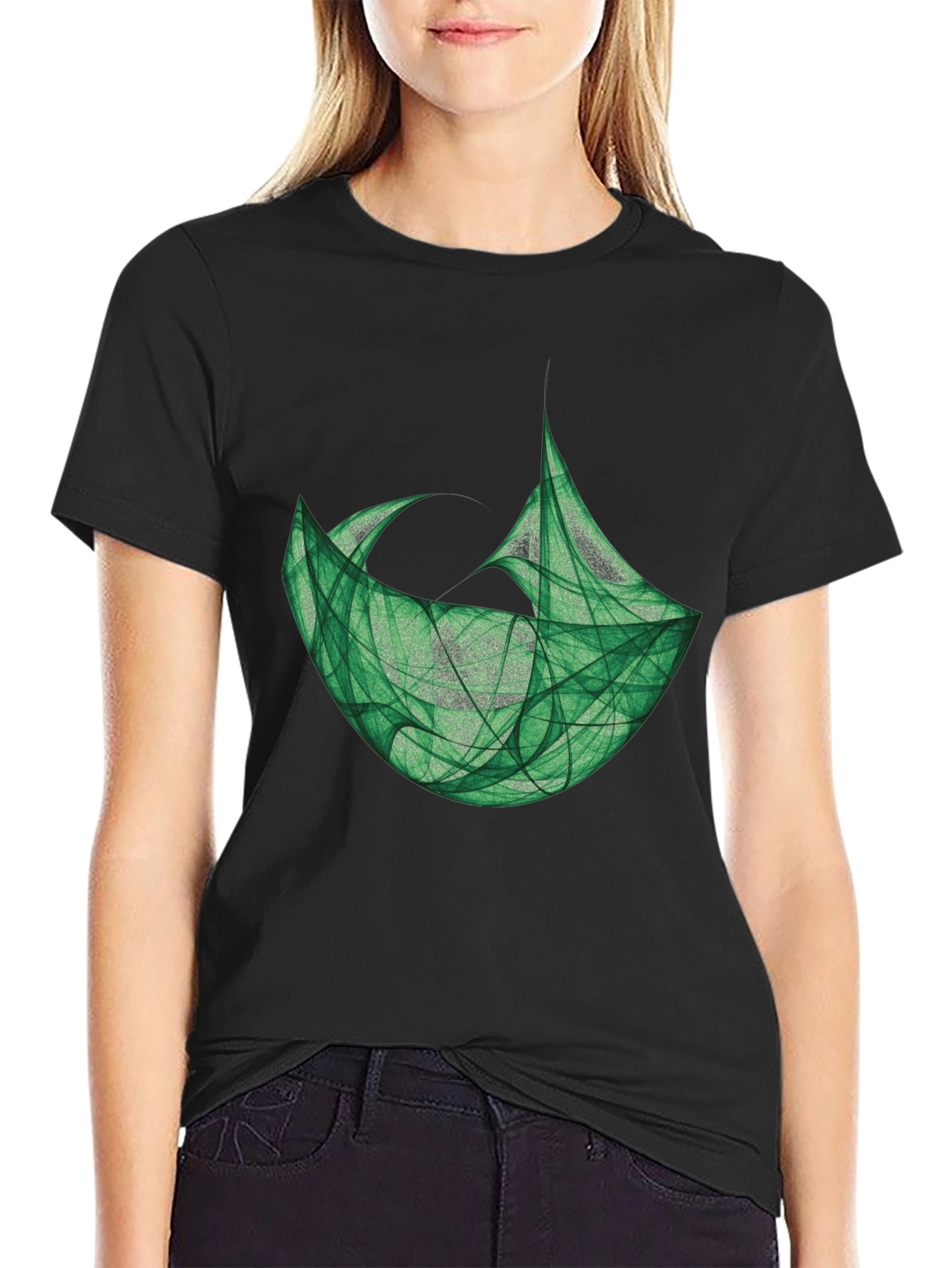 Abstract Green Graphic Black T-Shirt