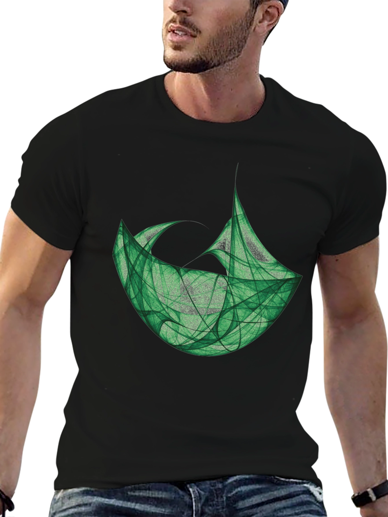 Abstract Green Graphic Black T-Shirt