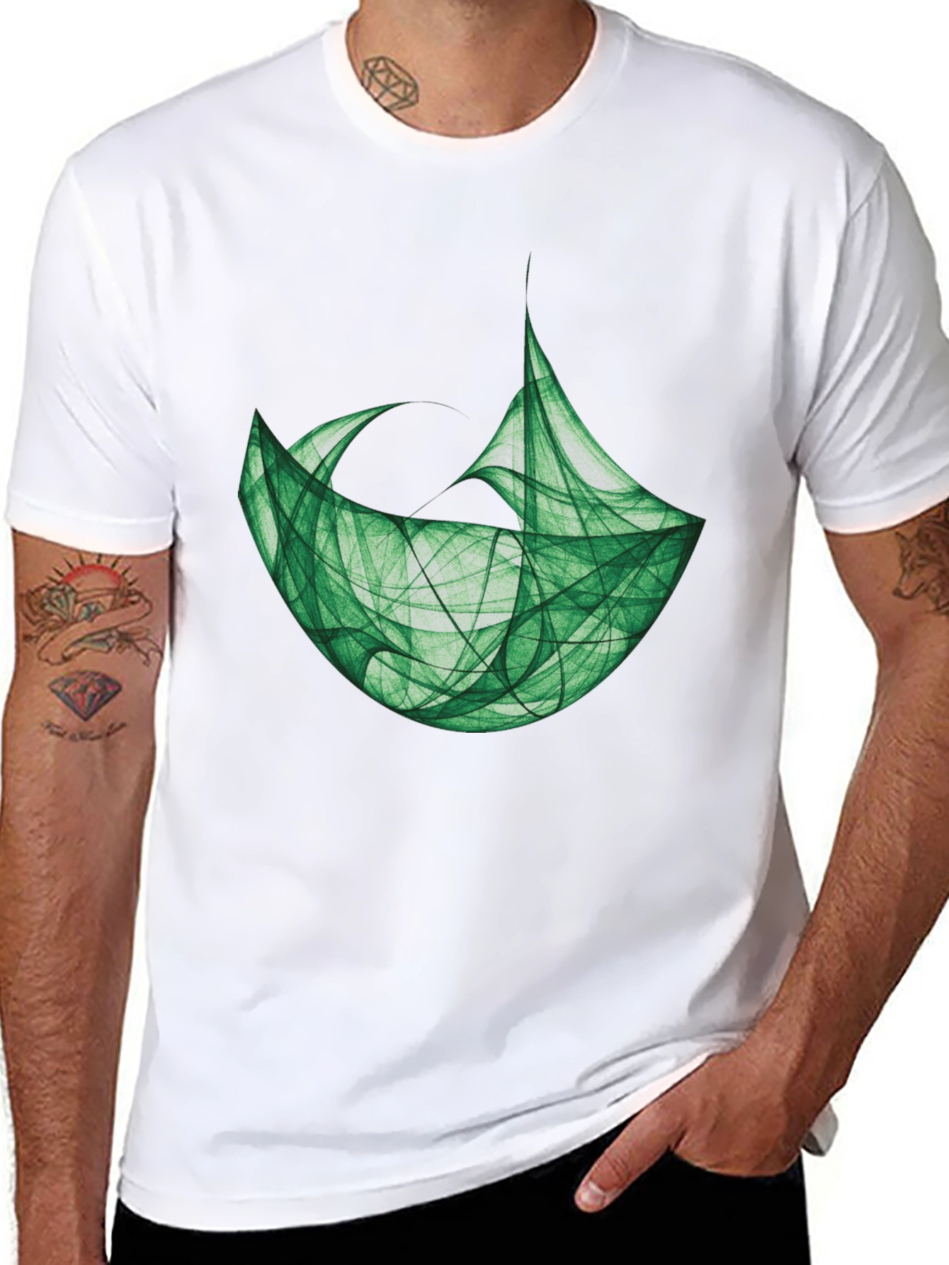 Abstract Green Graphic Black T-Shirt
