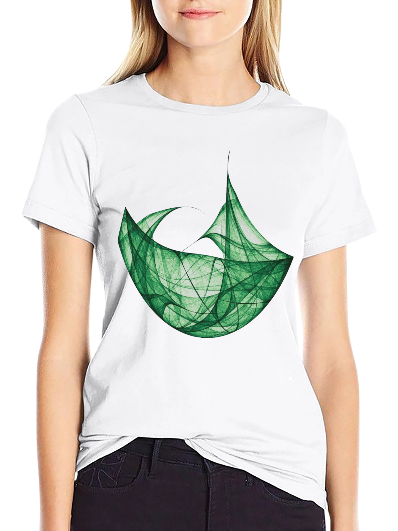 Abstract Green Graphic Black T-Shirt