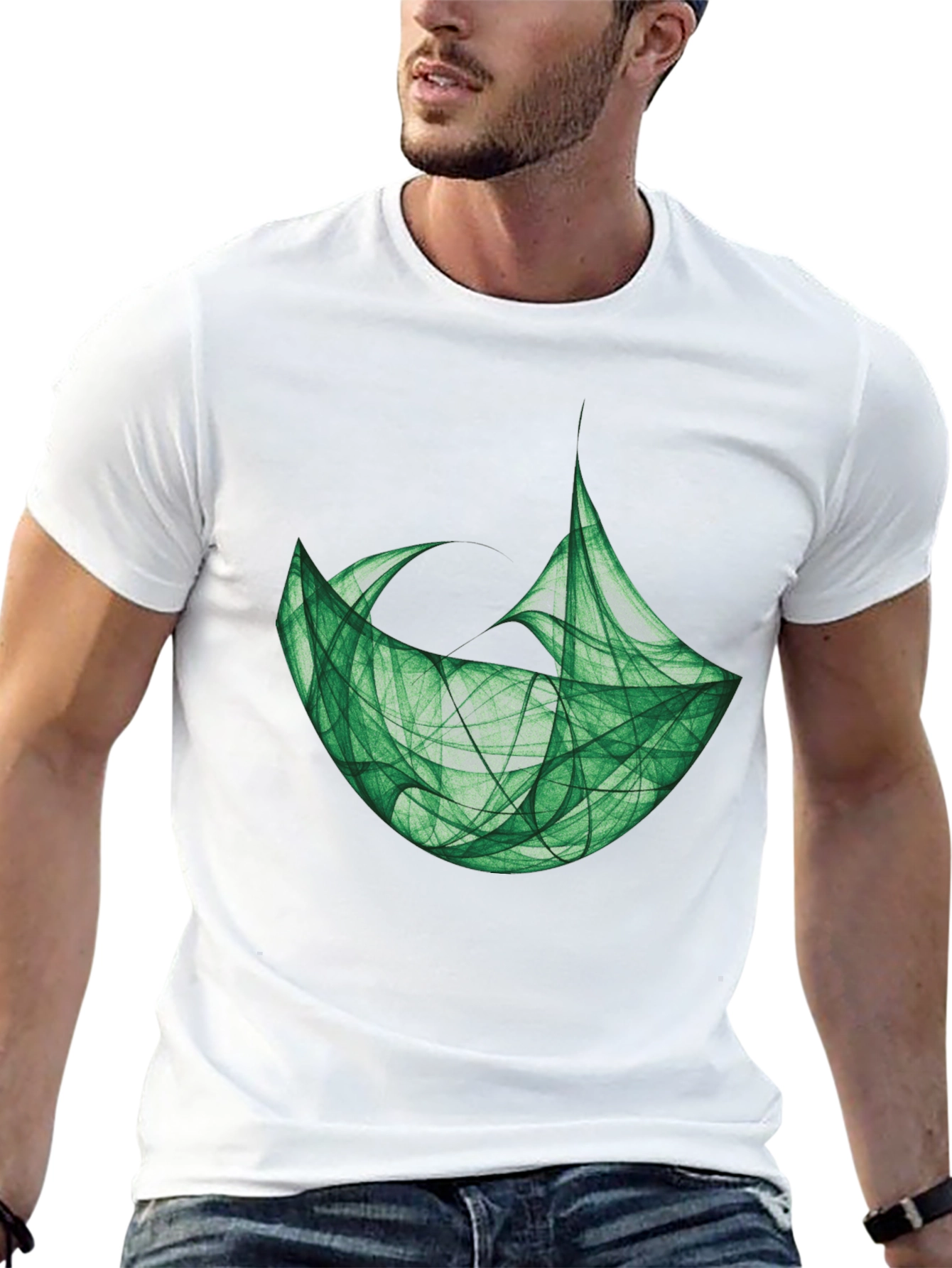 Abstract Green Graphic Black T-Shirt